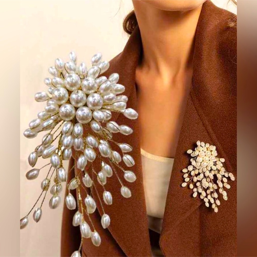 ✨Pearl Burst Statement Brooch - Silver Pearl Cluster